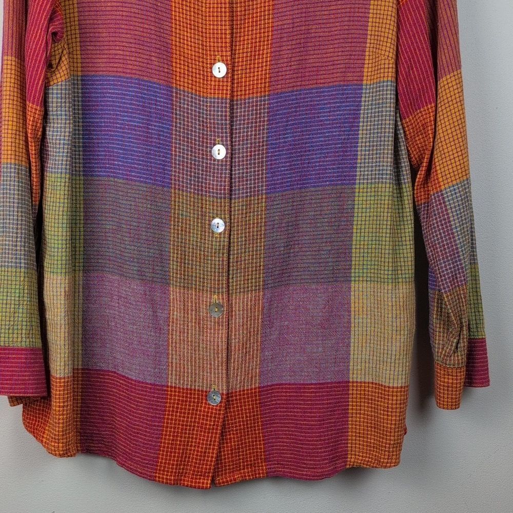 Soft Surroundings Patchwork Plaid Linen Blend Galina Tunic Button Front Top - Picture 4 of 11